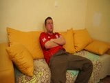 Liverpool supporter in St Petersburg giving facial snapshot 1