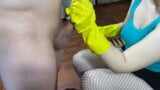 sexy housewife cleans my cock to a shine, jerks off in latex gloves snapshot 3