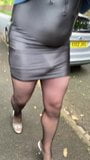 Crossdresser walking in right dress and hold ups. snapshot 4