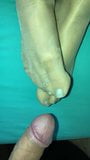 Nylon Footjob with silver polished toenails and toerings snapshot 6