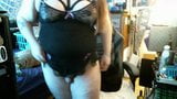 Chubby fat femboy slut plays with huge tits in lingerie snapshot 1