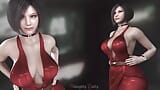 Ada Wong in een mooie rode jurk heeft grote tieten die stuiteren als ze loopt snapshot 2