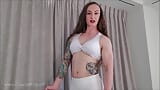 Muscle Goddess in White Lycra Humiliation JOI - full video on ClaudiaKink ManyVids! snapshot 4