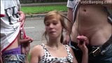 Cute teen Alexis Crystal PUBLIC street threesome gangbang snapshot 9