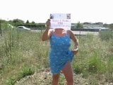 French mature slut showing naked near motorway. Home video snapshot 1