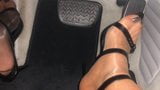 Car driving with Black Toes in Nude Nylons & Peeptoe Heels snapshot 2