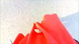 POV Walking in a flared orange skirt and heels snapshot 9