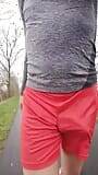 Slender boy jogging provocatively with cockring. Walkers watching me and my bulge in my pants snapshot 9