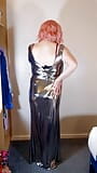 Hot TV crossdresser Nottstvslut classy silver shiny evening dress snapshot 10