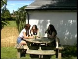 Lesbian Threesome & Pissing in the Garden snapshot 1