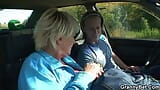 Dude pounds blonde granny in his car snapshot 6