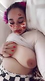 Lonely girl lays in bed and plays with her boobs snapshot 2