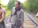 Three young gay hikers filmed banging on railway snapshot 4