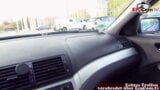 Magere Duitse tiener met bril opgepikt voor een echte seksdate in een auto snapshot 6