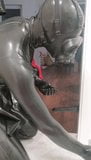 Rubber latex sissy in gasmask plays with dildo snapshot 6