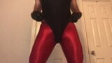 Horny Crossdresser In Black Leotard And Cock Sheath Tights snapshot 11