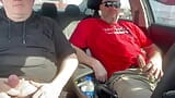 Stroking our Cocks In car in a parking lot snapshot 2