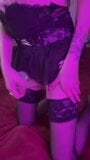 Stepsister in black lace lingerie, cat mask and stockings jerks off a big dildo and putting it inside her - Arina_Fox snapshot 13