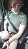 Verbal fit muscular trucker gets horny whilst driving and shoots a load of cum. snapshot 11