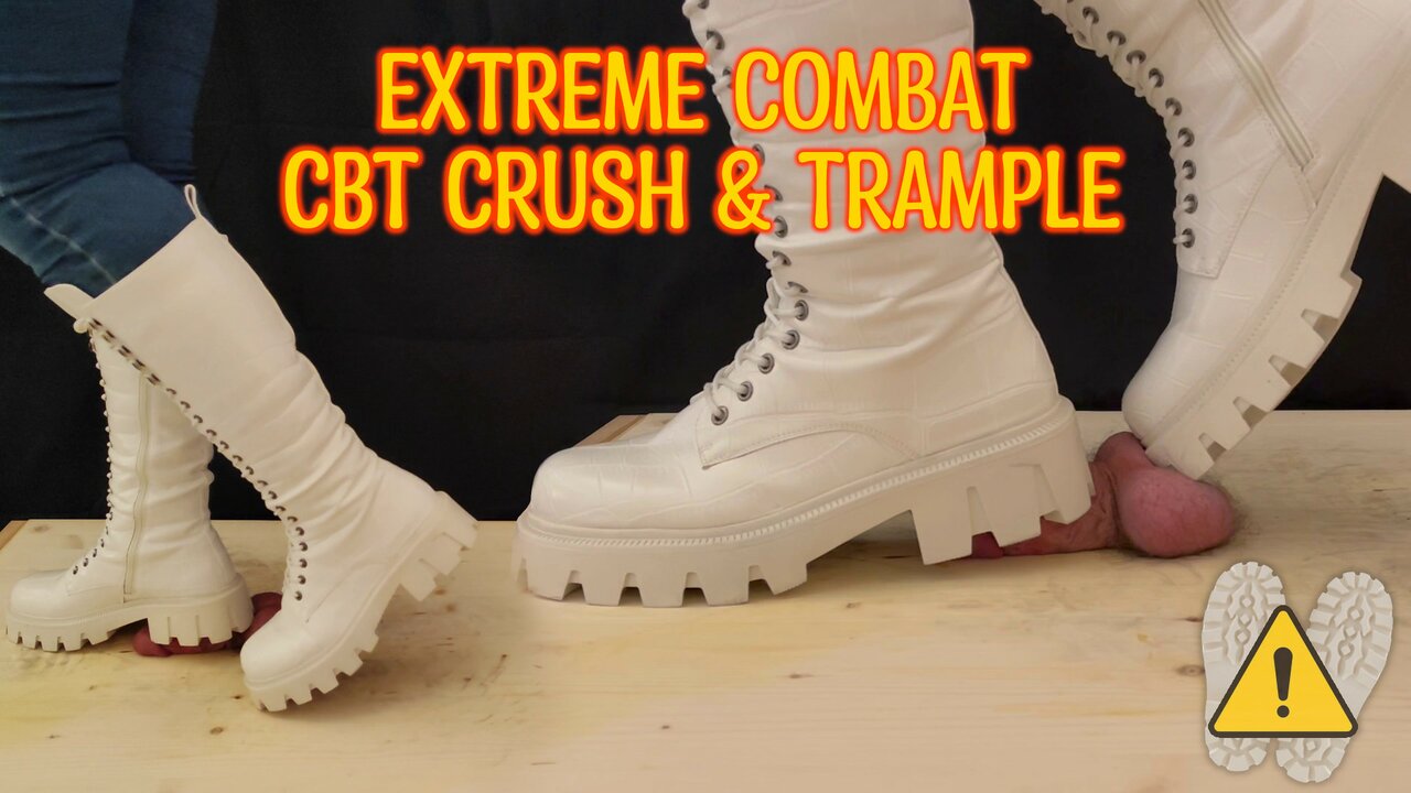 Білі бойові чоботи cbt і trample - ballbusting, cock crush, cock trample, femdom