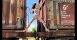 Dancing naked Outdoor among old trains snapshot 6