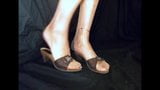 Sissy legs and soles in transparent stockings with mules snapshot 9