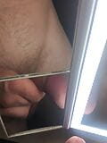Jerking off and cumming in front of the mirror close-up! Big load! Man's moans! Uncut big cock! snapshot 6
