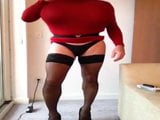 Big boob cross dresser smoking red dress. snapshot 5