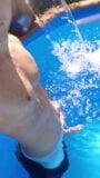 Risky showing my boner in swimming pool while neighbors outside snapshot 1