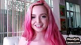 Handjob POV 21yo gal with pink hair jerks and talks dirty snapshot 9