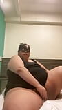 Masked BBW having fun with her 14cm dildo with clothes on snapshot 7