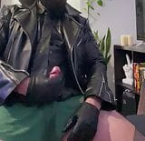 Daddy in leather suit jerks off with gloves snapshot 6