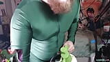 Stretchy Green Unitard Belly Inflation snapshot 1