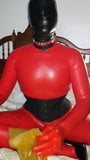 Today enjoy my catsuit, breathplay hood, corset and heels snapshot 2