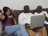 Two horny black guys fuck a young brunette hardcore snapshot 3