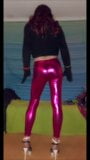 Pink metallic stretch pants tease  snapshot 8