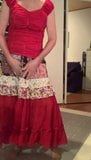 Long red chiffon skirt snapshot 3