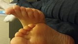 gf shows her sexy feet, pedicured toes soles on my lap snapshot 2