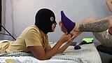 BITCH SUCKS HIS MASTER'S FEET SHE LIKES PURPLE SOCKS snapshot 12