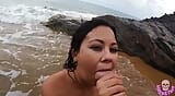 Lluvia dorada, mamada y POV OUTDOOR en la PLAYA snapshot 12