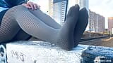 Goddess In Grey Opaque Pantyhose Foot Tease On The Walks snapshot 9