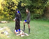 Two wild German babes punishing their dude outdoors snapshot 12