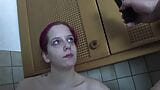 Purple haired German teen dildoing her pussy in the kitchen snapshot 13