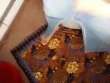 cumshot heavy on wife's jeans skirt and lungi. snapshot 4