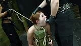 Brunette submissive slut Eve get hard fucked and rough domination by two cruel dungeon dominas. snapshot 5