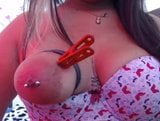 One tied tit with clamps on Latina snapshot 8