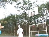 Paris Milan plays basketball outdoors snapshot 4