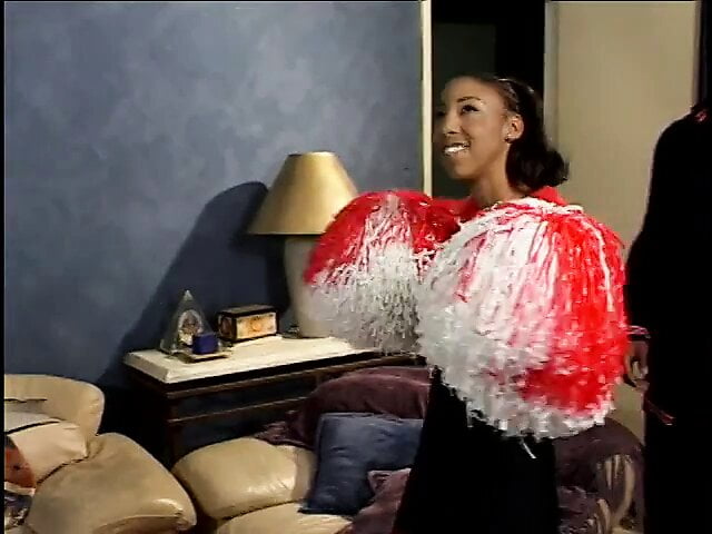 Ebony teen shakes pom poms and fucks