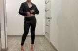 Office secretary tranny slut in leather skinny trousers snapshot 3