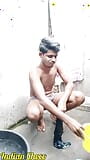 Indian gay bathing nude and washing his clothes, Indian boy showing his big cock in public place snapshot 2